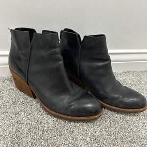 Kork Ease Chandra Leather Ankle Boots Block Heel Back Zip Bootie Black Size 8.5M